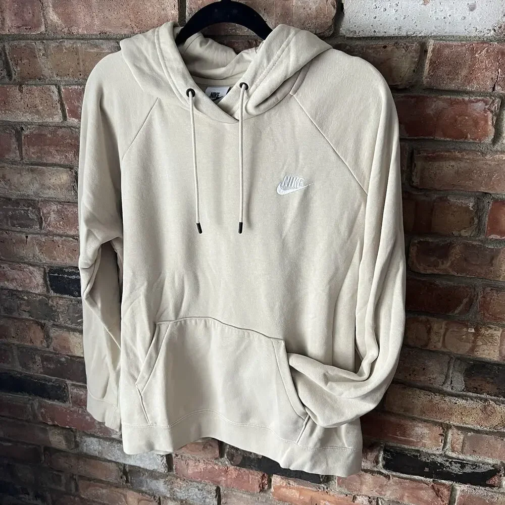 Nike Sportswear Club Fleece Pullover Hoodie Cream Sand Beige Women's XL